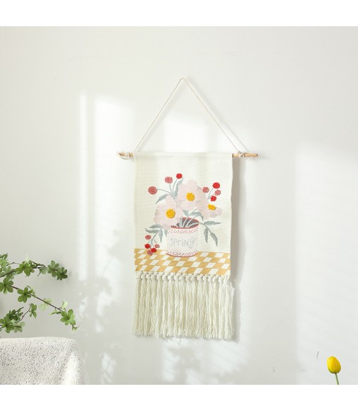 MOCOFO Spring Flower Tapestry Wall Hanging - Embroidered Floral Decor for Home, Living Room, Bedroom
