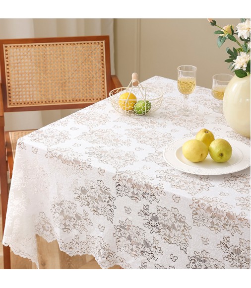 MOCOFO Elegant Lace Tablecloth - Vintage Floral Pattern Dining Table Cover - Decorative Sheer Fabric