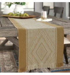 MOCOFO American Retro Cotton Woven Jacquard Table Runner with Fringe for Dining Table, Dresser, Amazon Restaurant Decor