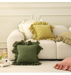 MOCOFO Ruffled Cotton Throw Pillow Cover, Elegant Accent Cushion Sham for Home Decor