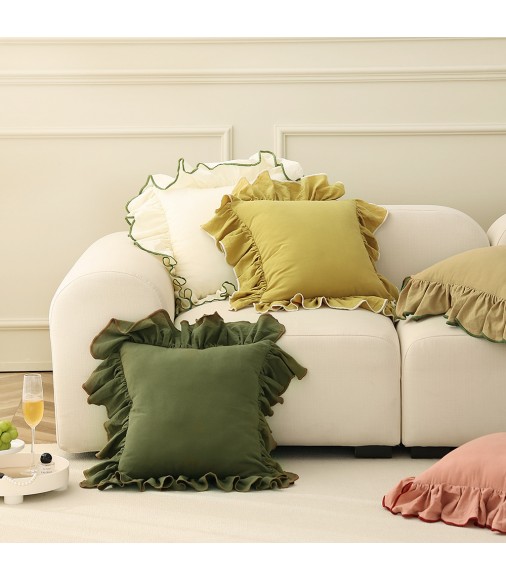 MOCOFO Ruffled Cotton Throw Pillow Cover, Elegant Accent Cushion Sham for Home Decor