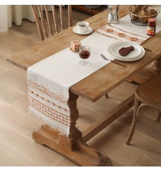 MOCOFO American Thick Woven Jacquard Table Runner - Retro Cotton Blend with Textured Design for Dining Table Decor