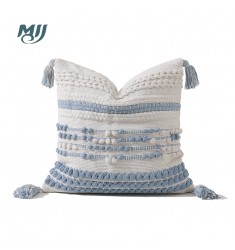 MOCOFO Boho Textured Throw Pillow, Decorative Cushion with Tassels & Stripes, Soft Accent Pillow for Sofa & Bed, Bohemian Style