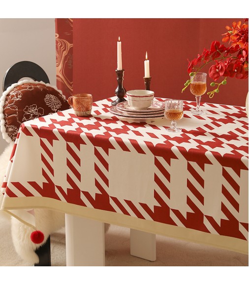 MOCOFO Red & Beige Reindeer Tablecloth - Festive Deer Print Holiday Dining Table Cover - Seasonal Kitchen Linen