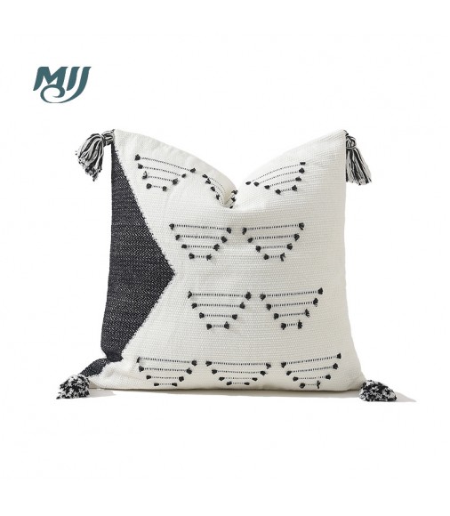 MOCOFO Decorative Tassel Throw Pillow, Geometric Embroidered Cushion Cover, Available in Multiple Sizes (31x51, 46x46, 51x51)