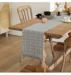 MOCOFO Boho Woven Diamond Pattern Table Runner - American Style Cotton Table Mat for Dining & Coffee Table, Heat Resistant