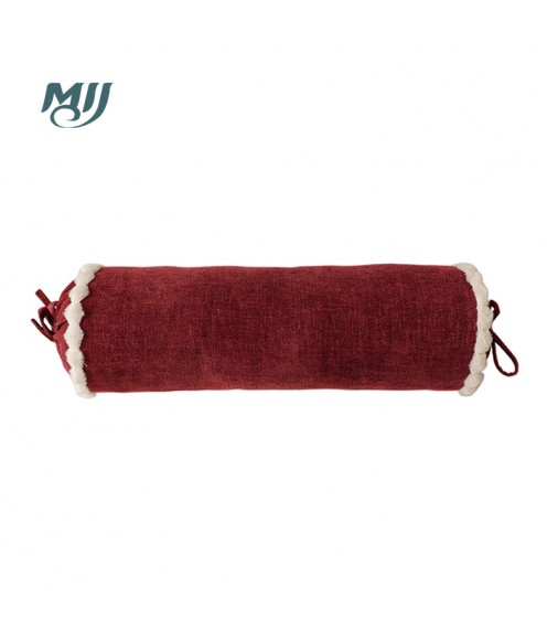 Solid Color Bolster Pillow with Plush Trim - Decorative Cylindrical Cushion for Sofa, Bed, Lumbar Support - MOCOFO
