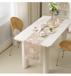 MOCOFO Floral Print Fringe Table Runner - 13x72 Inch Elegant Dining Decor
