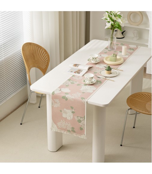 MOCOFO Floral Print Fringe Table Runner - 13x72 Inch Elegant Dining Decor