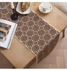 MOCOFO Crochet Lace Table Runner - 14x72 Inch Elegant Beige Dining Decor