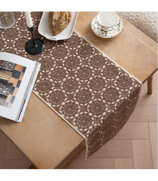 MOCOFO Crochet Lace Table Runner - 14x72 Inch Elegant Beige Dining Decor