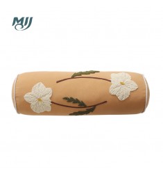 Embroidered Floral Bolster Pillow - Decorative Cylindrical Cushion with Flower Design for Sofa, Bed, Lumbar Support - MOCOFO