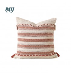 Boho Striped Throw Pillow Cover with Tassels - Decorative Cushion Case for Sofa, Bed, Living Room - MOCOFO