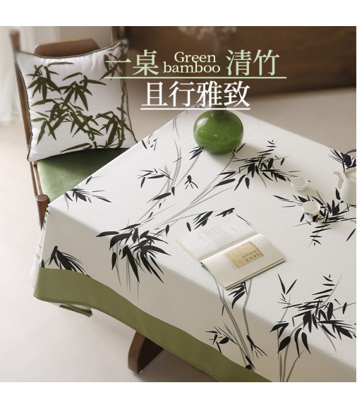 MOCOFO Bamboo Print Tablecloth - Elegant Asian Inspired Kitchen Dining Table Cover - Zen Style Fabric