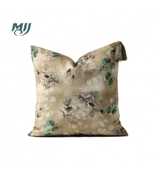 MOCOFO Ink Bamboo Print Throw Pillow Cover - Elegant Linen Cushion for Sofa, Bed, Living Room Decor