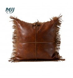 MOCOFO Faux Leather Fringe Throw Pillow Cover, Rustic Boho Decorative Cushion Case for Sofa, Bed, Living Room