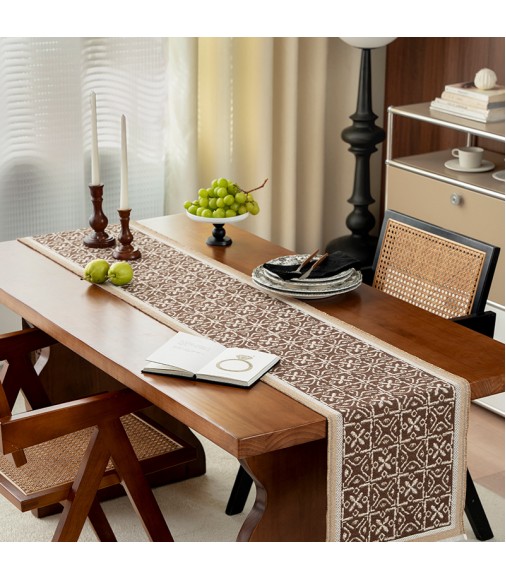 MOCOFO Geometric Jacquard Table Runner - 13x72 Inch Olive Green Dining Decor