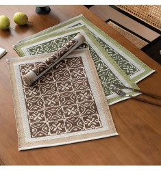 MOCOFO Reversible Green Woven Placemat Set - Indoor Outdoor Table Mats for Dining Kitchen