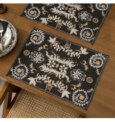 MOCOFO Reversible Black & Beige Woven Placemat Set - Elegant Table Mats for Dining