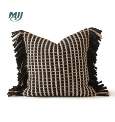 MOCOFO Striped Throw Pillow with Tassels, Textured Decorative Lumbar Cushion, Boho Accent Pillow for Sofa & Bed