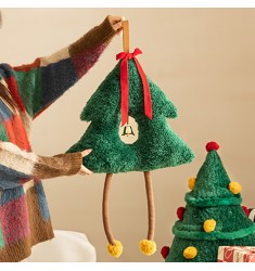 MOCOFO Christmas Tree Hanging Decoration - Plush Festive Ornament with Bell and Red Bow