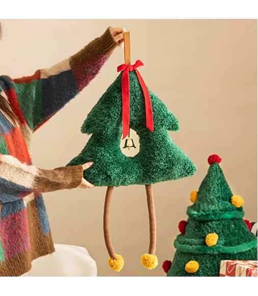 MOCOFO Christmas Tree Hanging Decoration - Plush Festive Ornament with Bell and Red Bow