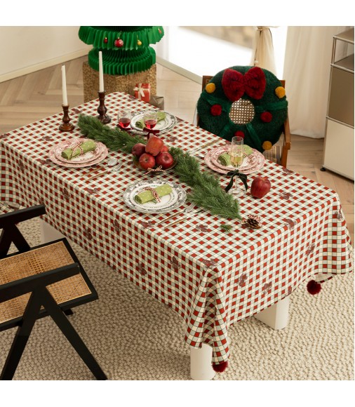 MOCOFO Buffalo Check Tablecloth with Pom-Poms - Farmhouse Plaid Kitchen Dining Table Cover - Rustic Decorative Linen