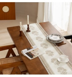 MOCOFO Leaf Print Table Runner - 14x72 Inch Beige - Elegant Dining Table Decoration