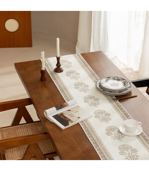 MOCOFO Leaf Print Table Runner - 14x72 Inch Beige - Elegant Dining Table Decoration