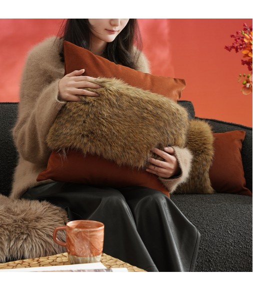 MOCOFO Faux Fur & Velvet Pillow Cover, Light Luxury Lumbar Support Cushion Case