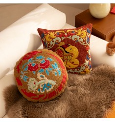 MOCOFO Embroidered Chenille Throw Pillow, Ornate Accent Cushion for Cultural Decor