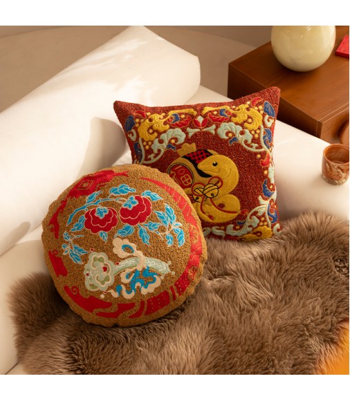 MOCOFO Embroidered Chenille Throw Pillow, Ornate Accent Cushion for Cultural Decor