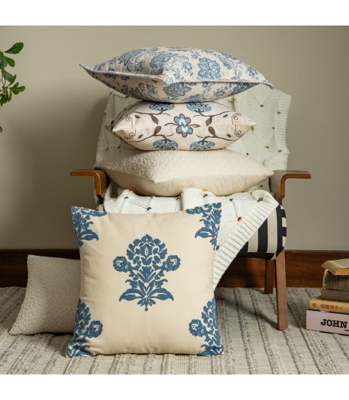 MOCOFO Floral Medallion Throw Pillow Cover, Botanical Decorative Cushion Case for Sofa, Bed, Living Room Accent