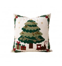 MOCOFO Embroidered Christmas Tree Throw Pillow Cover 18x18 Velvet Cushion