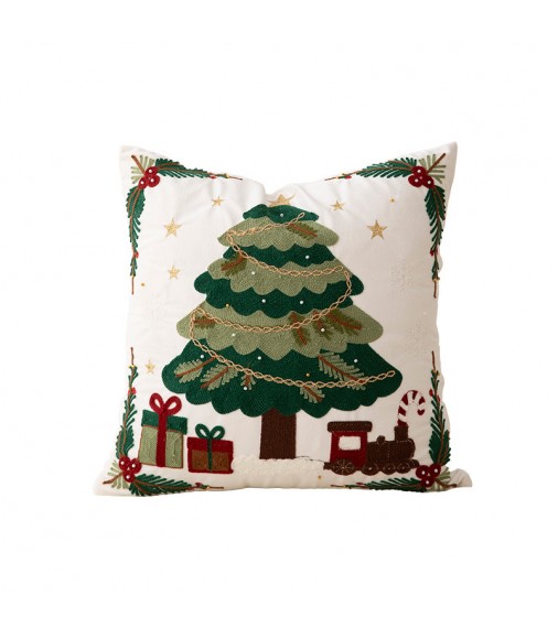 MOCOFO Embroidered Christmas Tree Throw Pillow Cover 18x18 Velvet Cushion