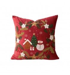 MOCOFO Embroidered Christmas Wreath Throw Pillow Cover 18x18 Velvet Accent