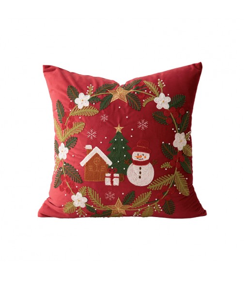 MOCOFO Embroidered Christmas Wreath Throw Pillow Cover 18x18 Velvet Accent