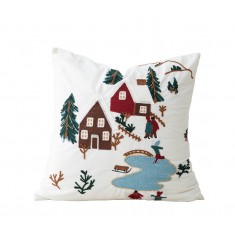 MOCOFO Embroidered Winter Snow Cabin Throw Pillow Cover 18x18 Velvet Accent