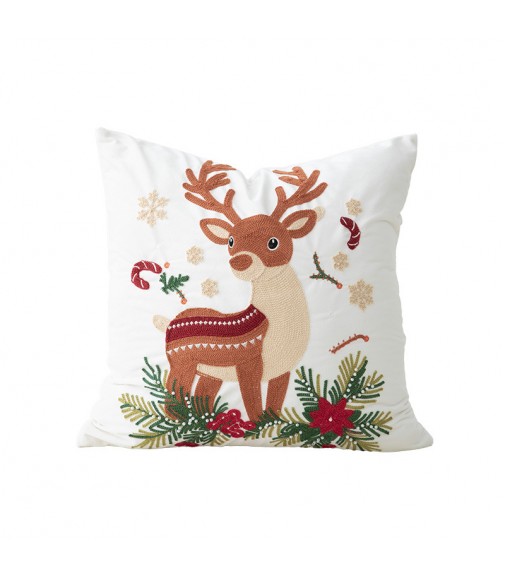 MOCOFO Embroidered Reindeer Christmas Throw Pillow Cover 18x18 Velvet Case