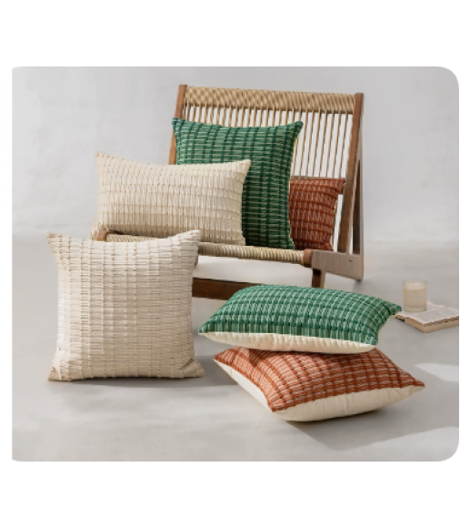 French Woven Cotton Throw Pillow Cover Heathered Lumbar Cushion Case
