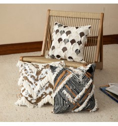 Jacquard Throw Pillow Cover 18x18, Boho Tassel Cushion Case for Couch