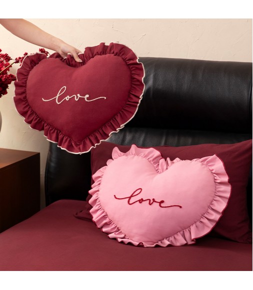 Heart Embroidered Wedding Pillows with Ruffle Edge | Romantic Newlywed Gift Cushion Heart Embroidered Wedding Pillows with Ruffle Edge | Romantic Newlywed Gift Cushion