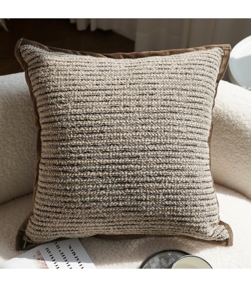 Luxury Aesthetic Brown Sofa Cushion Cover | Wabi-Sabi Light Luxury Pillow Case for Couch Bed Backrest (Polyester, Solid Color)
