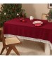 Festive Red Cotton Tablecloth with Elegant Lace Trim for Christmas, New Year & Wedding Decor