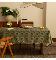 Vintage Sage Green Faux Linen Tablecloth - Textured Rectangular Table Cover for Boho Dining Decor