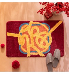 Modern Abstract "Fu" Chinese New Year Red Bath Mat - Non-Slip Festive Floor Rug (40x60cm)
