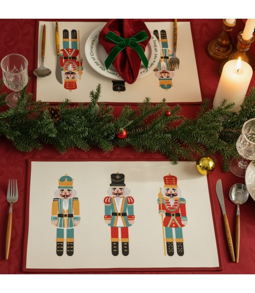 Nutcracker Christmas Placemats - Vintage Holiday Table Mats for Festive Dining Room Decor (Set)