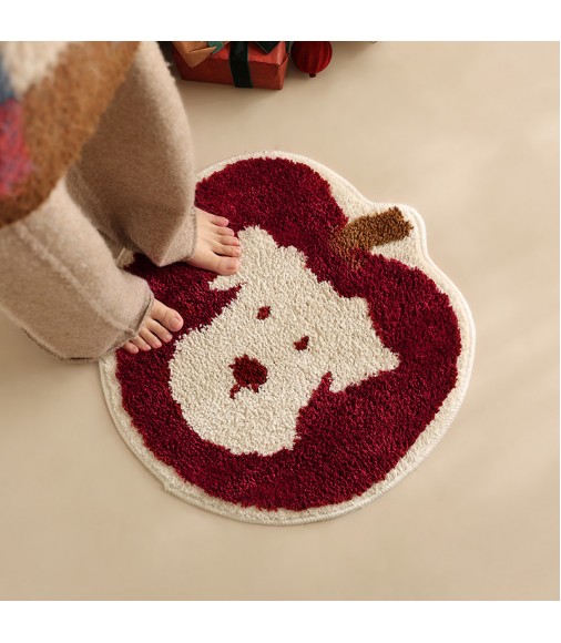 Cute Apple Puppy Tufted Rug - Soft Machine Washable Irregular Bath Mat & Bedside Decor