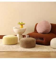 Cozy Sherpa Floor Pouf | Round Plush Ottoman & Footstool