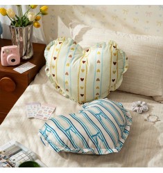 Vintage Ruffle Heart Throw Pillow | Pastel Striped Aesthetic Bed Cushion